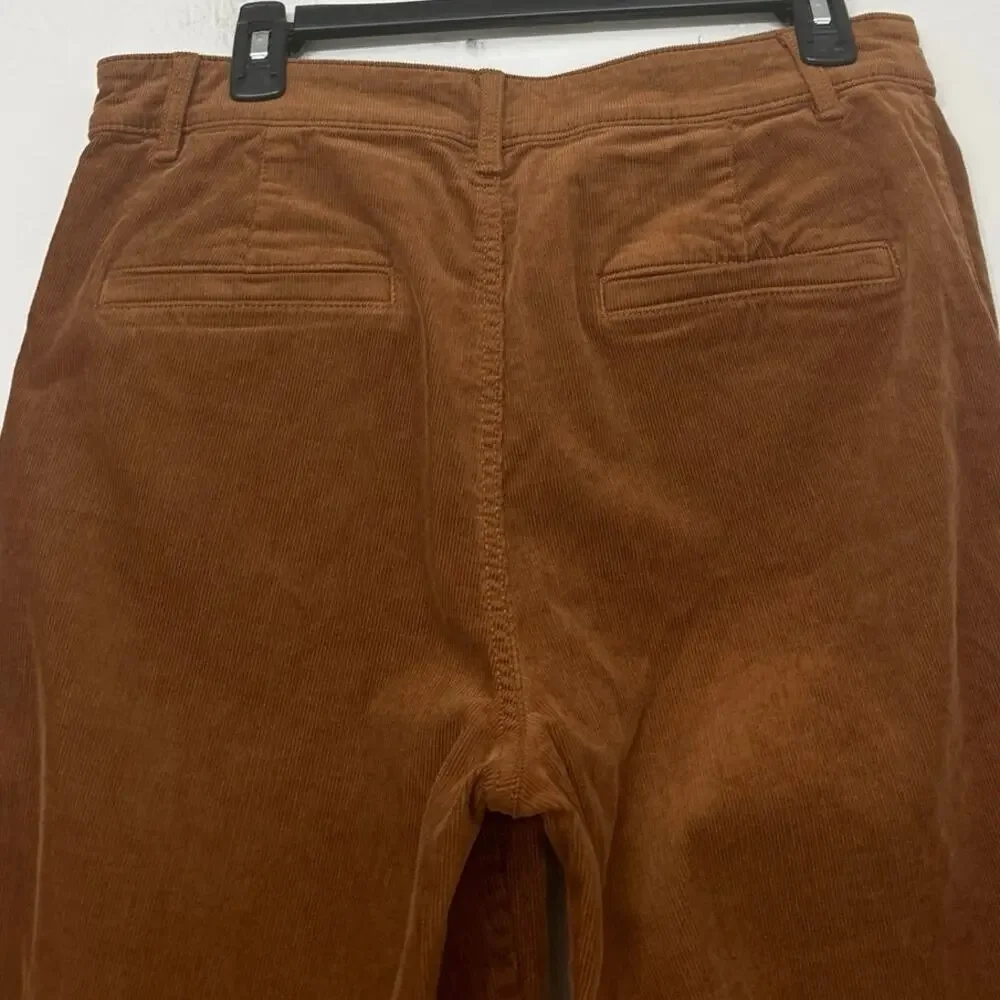 LOFT Palmer Wide Leg Patch Pocket Brushed Corduroy Pants Brown Cotton Blend 8